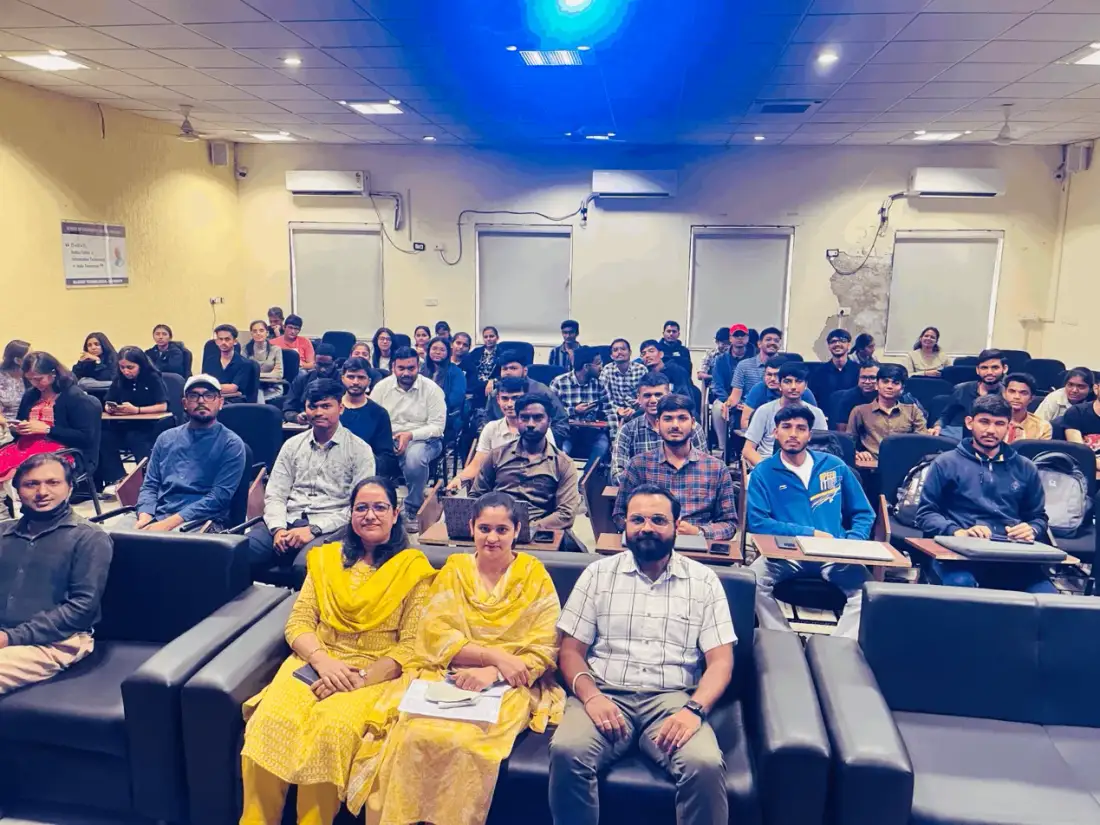 Anand Shrivastava with students and faculty after an AI workshop at Gujarat Technological University