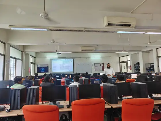 Diploma students in the GTU ITR computer lab during the AI workshop
